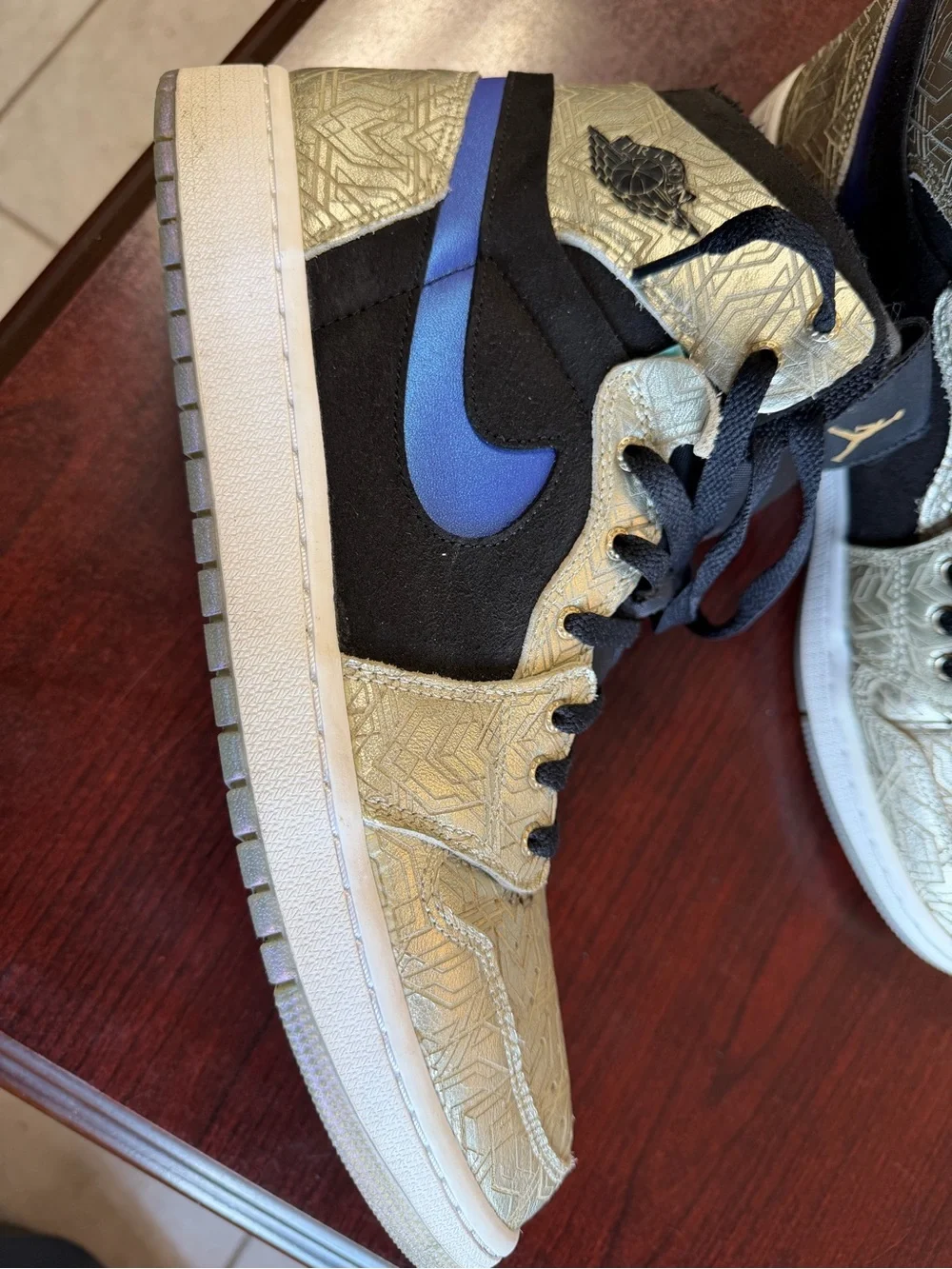Jordan Kids High-Top Sneakers in Purple, Black, and Tan